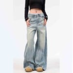 Retro Washed Ripped Jeans Baggy Straight Trousers - Image 2