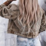 Women's Long Sleeve Rivet Studded Denim Jacket Casual Cropped Short Jean Coat - Image 5