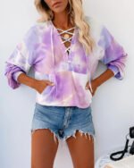 Tie-dye Printed Long-sleeved Hoodie With Drawstring Hoodie - Image 4