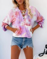 Tie-dye Printed Long-sleeved Hoodie With Drawstring Hoodie - Image 5