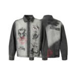 Dark Fun Abstract Demon Printed Jacket Coat Men's Punk Heavy Industry Gradient Denim Clothing - Image 6
