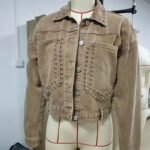 Women's Long Sleeve Rivet Studded Denim Jacket Casual Cropped Short Jean Coat - Image 6