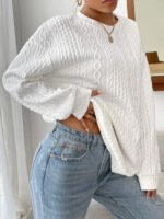 Women's Casual Jacquard Oversized Round Neck Hoodie - Image 2