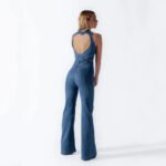 Summer Slim Heart-shape Backless Denim Jumpsuit Women Halter Neck Zip Up High Waist Panst Retro Style Clothing - Image 6