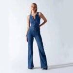 Summer Slim Heart-shape Backless Denim Jumpsuit Women Halter Neck Zip Up High Waist Panst Retro Style Clothing - Image 7