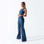 Summer Slim Heart-shape Backless Denim Jumpsuit Women Halter Neck Zip Up High Waist Panst Retro Style Clothing - Image 5