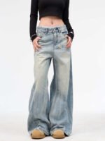 Retro Washed Ripped Jeans Baggy Straight Trousers - Image 6
