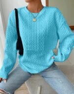 Women's Casual Jacquard Oversized Round Neck Hoodie - Image 5