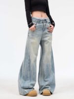 Retro Washed Ripped Jeans Baggy Straight Trousers - Image 3