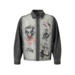 Dark Fun Abstract Demon Printed Jacket Coat Men's Punk Heavy Industry Gradient Denim Clothing - Image 7