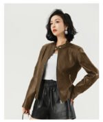 Women's Leather Jacket Locomotive Style Leather Coat Leather Jacket - Image 2