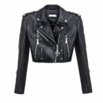 Midnight Biker Studded Cross Faux Cropped Leather Jacket - Image 5