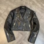 Midnight Biker Studded Cross Faux Cropped Leather Jacket - Image 2