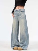 Retro Washed Ripped Jeans Baggy Straight Trousers - Image 5